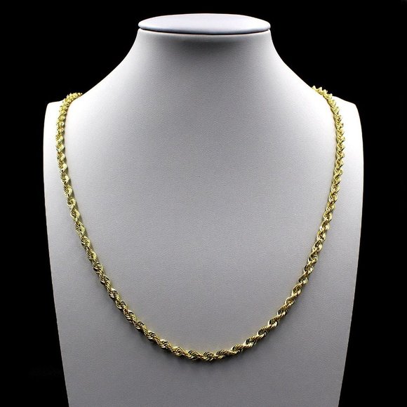 Real 10K Yellow Gold 3mm Rope Chain Necklace 16" inch